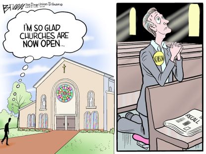 Political Cartoon U.S. gavin newsom recall church