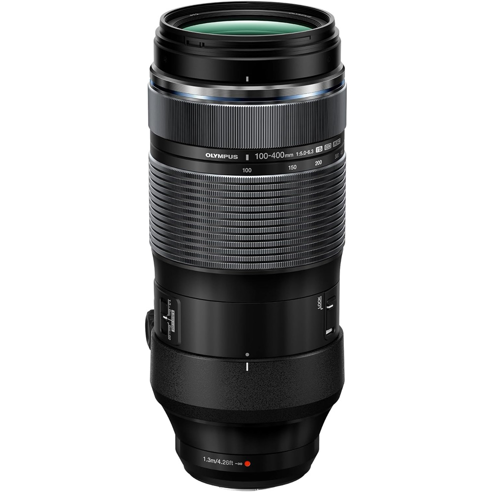 Olympus M.Zuiko 100-400mm f/5.0-6.3 IS on a white background