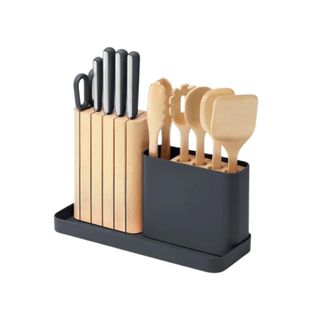 Utensil set in gray container