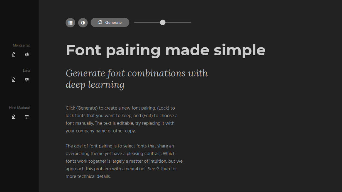 Screenshot of Fontjoy website with strapline 'Font pairing made simple'