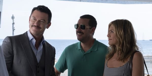 Luke Evans, Adam Sandler and Jennifer Aniston in Murder Mystery