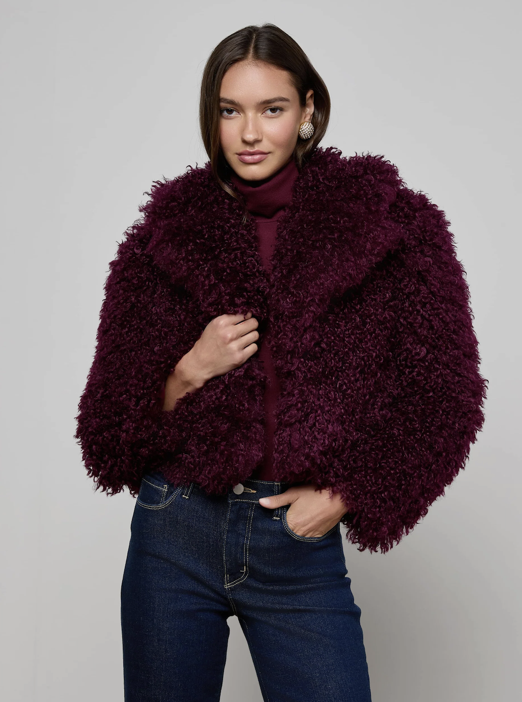 L&#039;AGENCE, Aura Cropped Faux Fur Jacket