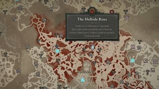 Diablo 4 Helltide displayed on the map in red