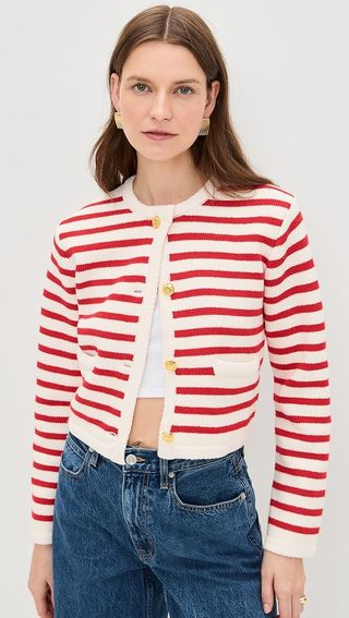 English Factory Knit Striped Sweater Cardigan