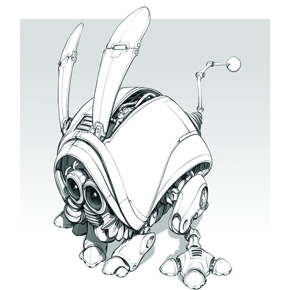 A character art sketch in black and white