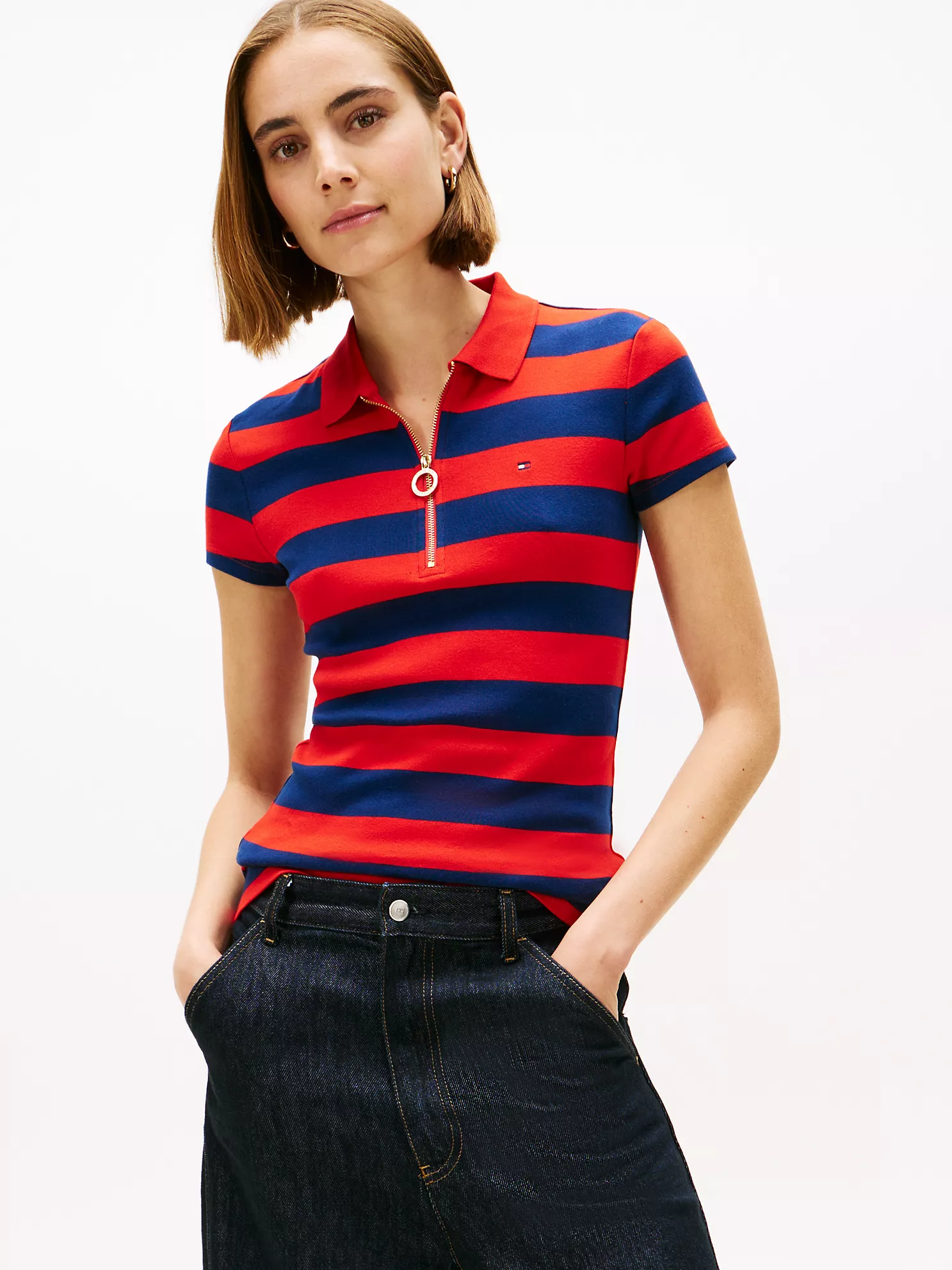 Slim Fit Rugby Stripe Zip Polo