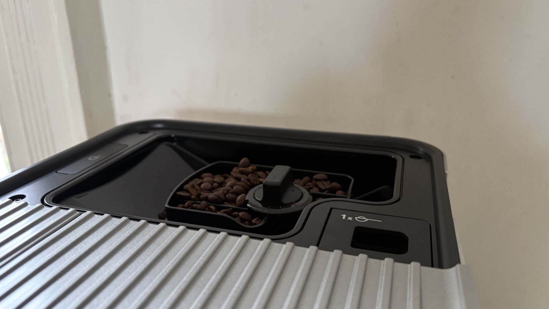 Testing the KitchenAid KF6 Fully Automatic Espresso Machine with beans in the hopper
