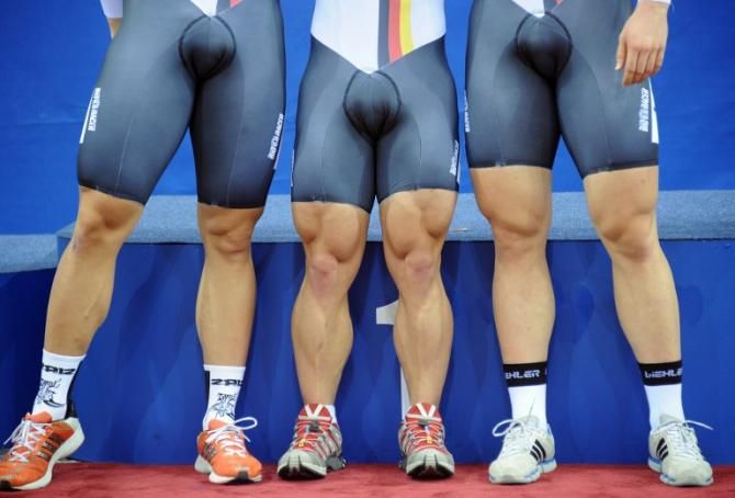 The gold medal-winning legs of the German men's team sprint squad.