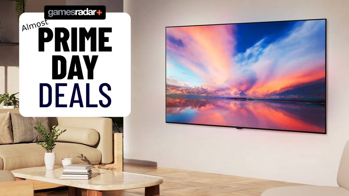 LG OLED B4 on wall next to Prime Day deals badge