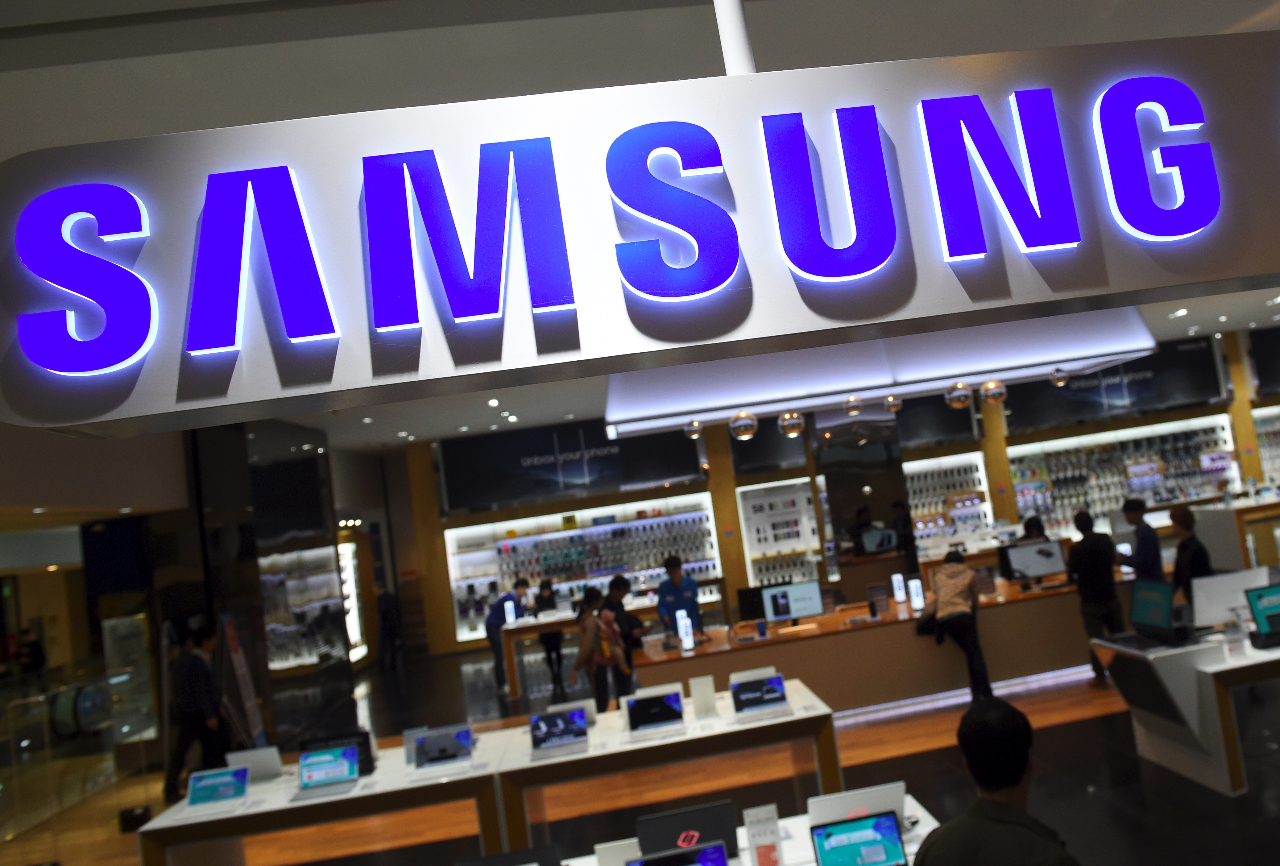 The logo of Samsung is seen at a Samsung showroom in Seoul