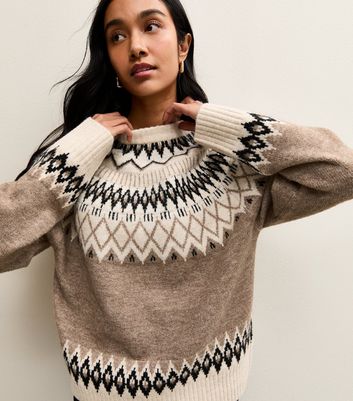 Brown Fairisle Crew Neck Jumper