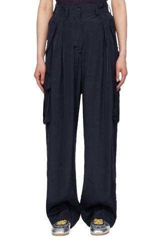 Navy Pleated Cargo Pants