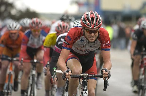 Western Australian Michael Freiberg (Virgin Blue/RBS Morgan) was driving the peloton on the slippery roads in Paynesville.