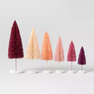set of 6 mini brush trees of various heights