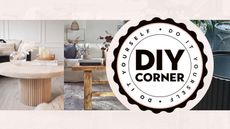 DIY corner graphic with three lifestyle images of DIY coffee tables
