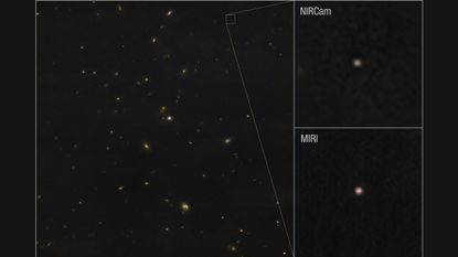 Satellite images of a distant asteroid, appearing as a fuzzy pinkish dot