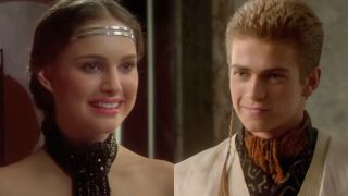 Padme and Anakin from Attack of the Clones in a side-by-side photo.