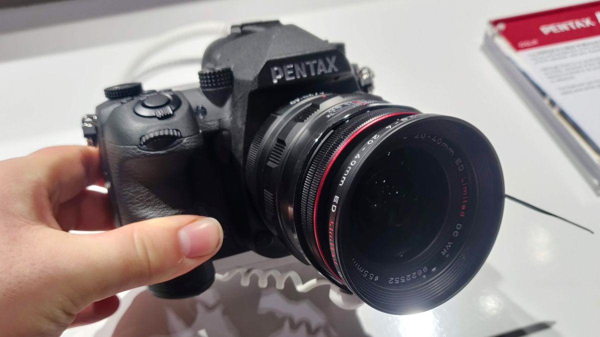 Pentax K3 Mark III Monochrome held in the hands at the photography &amp; video show