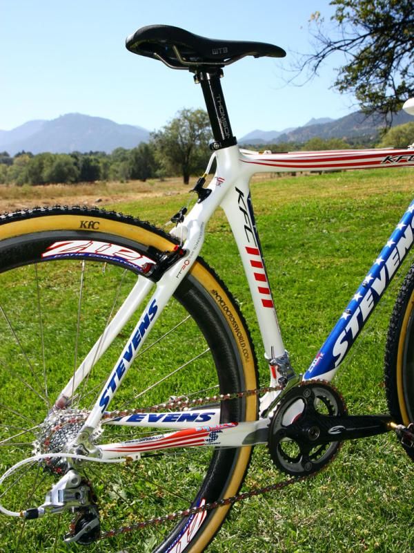 Despite appearances, the rear end of the Stevens Cyclocross Carbon Team frame is reportedly remarkably comfortable.