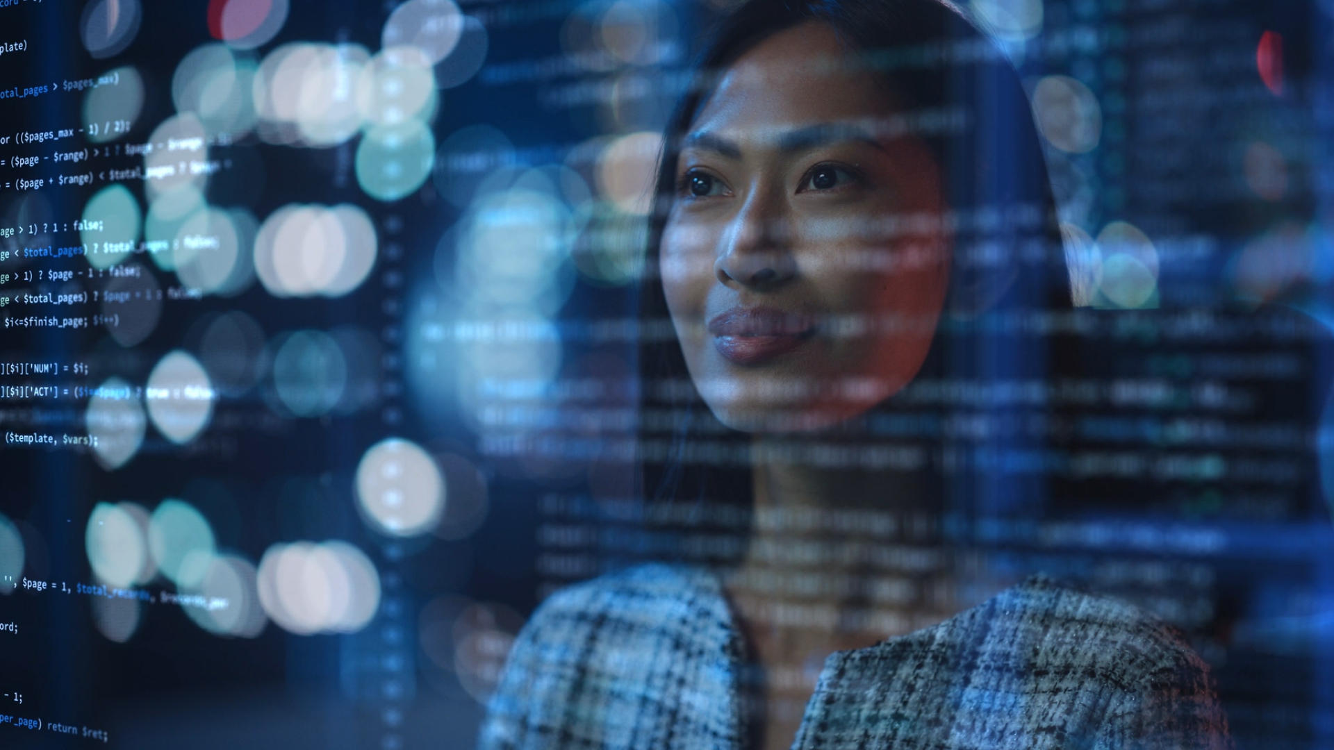 A women looking at data