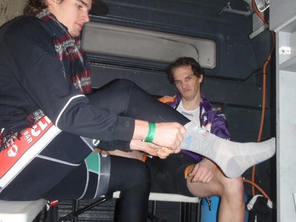 Mitch Hoke puts on Business Socks as Sean embrocates