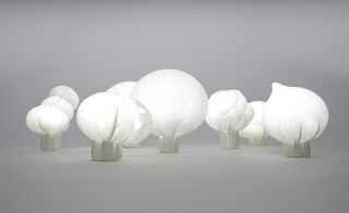 White blown-fabric lanterns