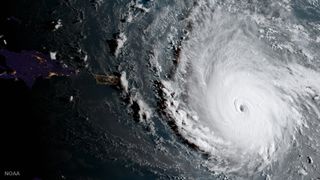 The GOES-16 satellite captured this geocolor image of Hurricane Irma on the morning of Sept. 5. The Category 5 hurricane made landfall in the Caribbean and still poses a threat to the U.S. Virgin Islands, Puerto Rico and possibly Florida.