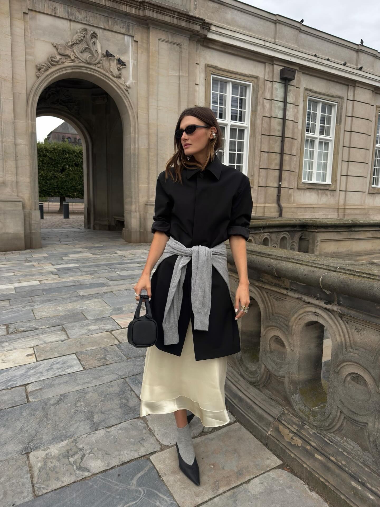 Influencer wearing the gray sock trend