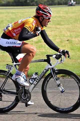 Swiss Fabian Cancellara (Saxo Bank) uses his race radio in Vuelta a España stage two