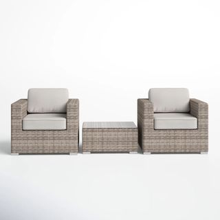A Cleo 3 Piece Rattan Seating Group with Cushions against a white background