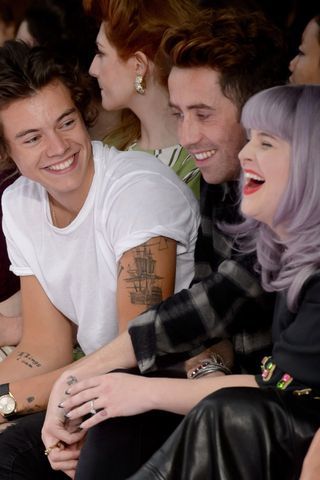 Nick Grimshaw, Harry Styles and Kelly Osbourne at the Henry Holland show