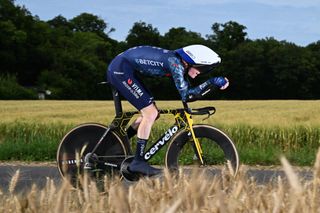 Matteo Jorgenson rides in the invidiual time trial of the 2024 Tour de France.