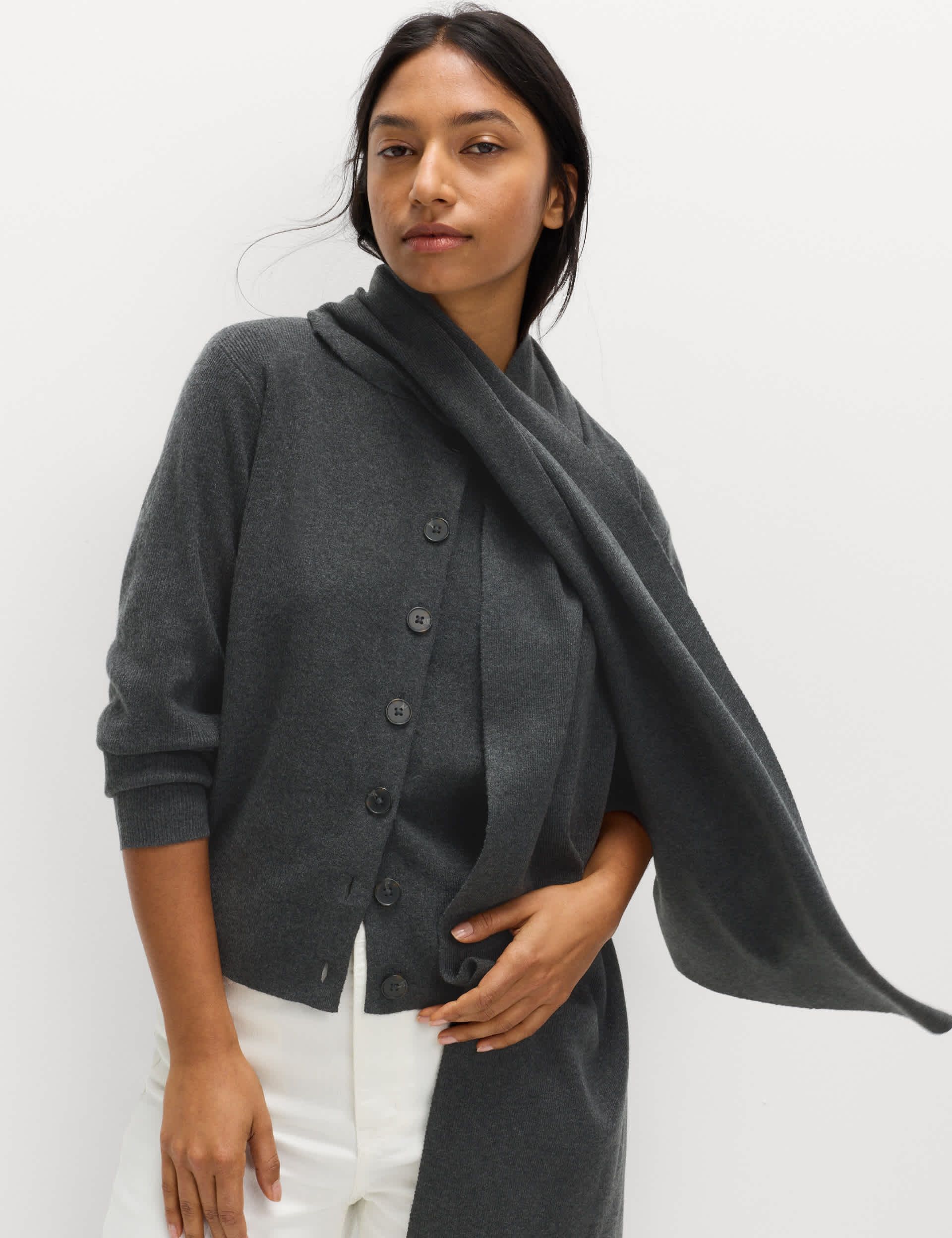 Air-Yarn Scarf-Neck Cardigan