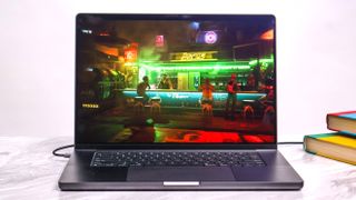 Cyberpunk 2077: Ultimate benchmark running on a MacBook