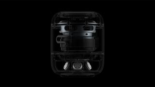 Apple HomePod second generation in black on black background