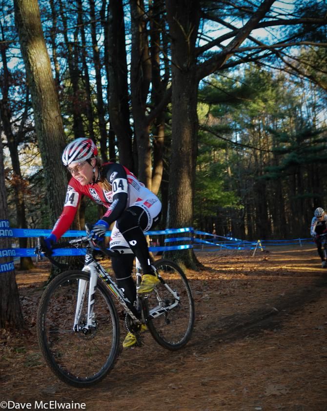 Amanda Carey (Stan's NoTubes), an accomplished mountain biker, is quite at home in the woods