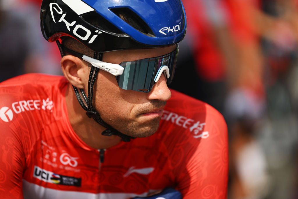 BAMA CHINA OCTOBER 18 Ethan Vernon of The United Kingdom and Team Israel Premier Tech Red Leader Jersey prior to the 5th GreeTour Of Guangxi 2024 Stage 3 a 1768km stage from Bama to Jinchengjiang UCIWT on October 18 2024 in Bama China Photo by Dario BelingheriGetty Images