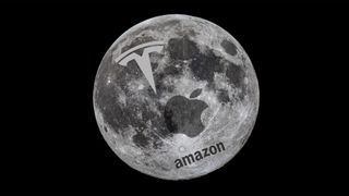 An image of the moon with famous logos superimposed over it