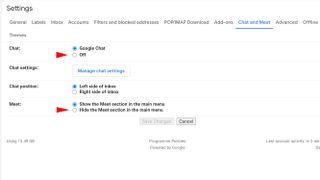 Gmail Meet and Chat menu