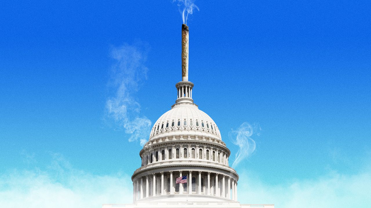 Illustration of the Capitol building with a joint on the roof