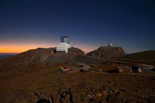 The Vera C. Rubin Observatory as it appears at twilight on the El Peñón peak of Cerro Pachón in Chile.