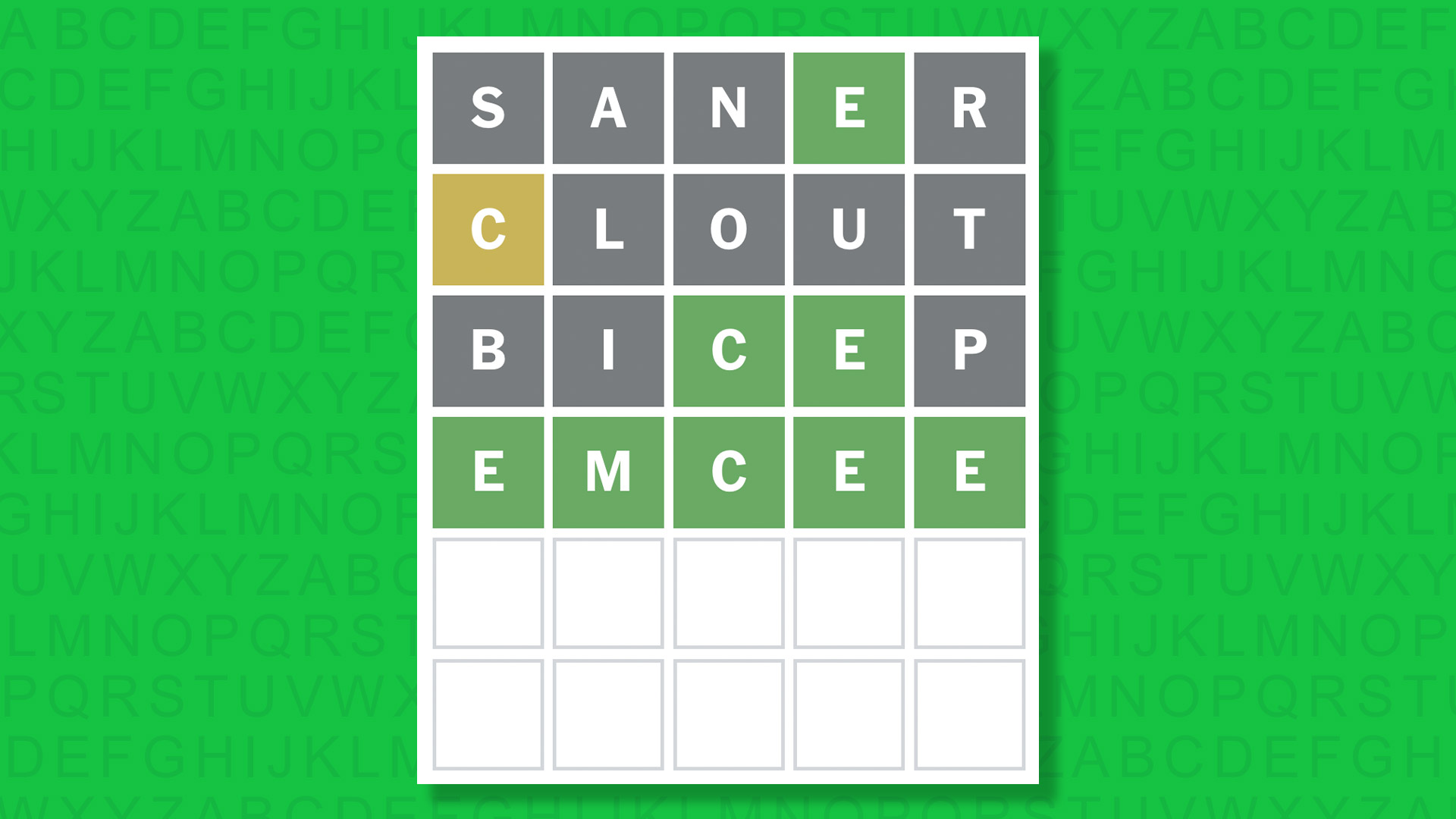 NYT Wordle answer for game 1835 on a green background