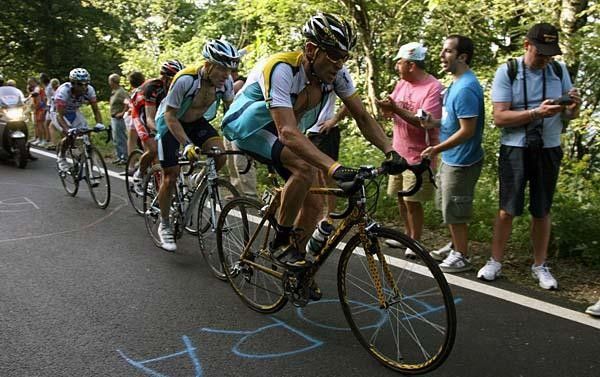 Lance Armstrong leads Astana teammate Levi Leipheimer.