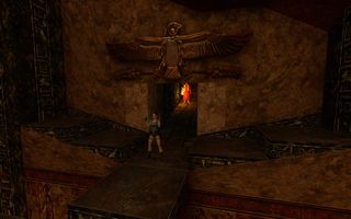 A screenshot from Tomb Raider 4-6 Remastered showing Lara Croft in a temple interior