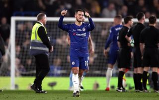Chelsea’s Eden Hazard acknowledges the fans after Chelsea's win