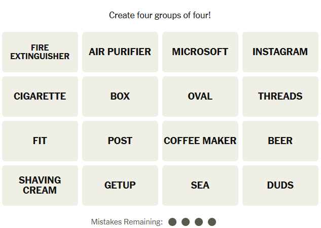 The New York Times Connections puzzle on November 13, 2025