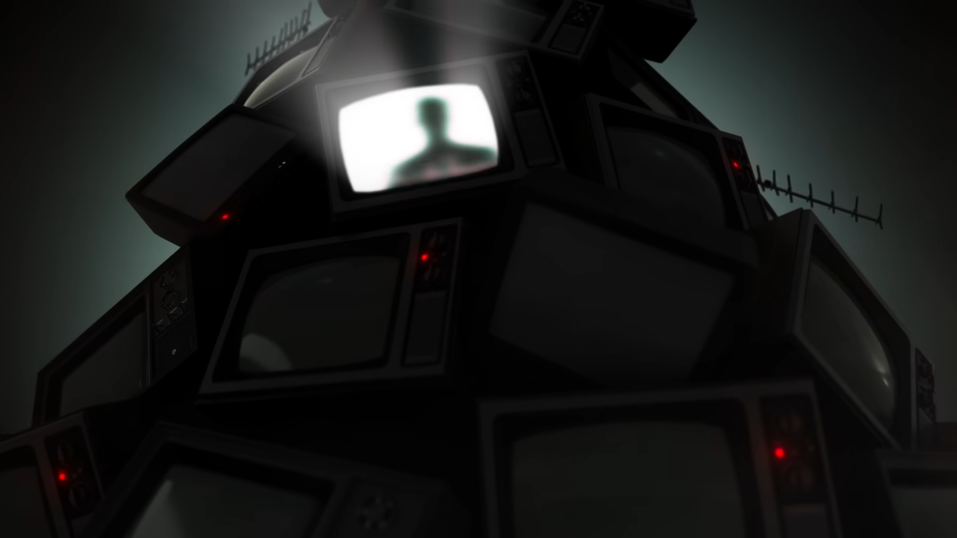 A silhouette of man on a TV during the trailer for the Persona 4 remake, Persona 4 Revival.