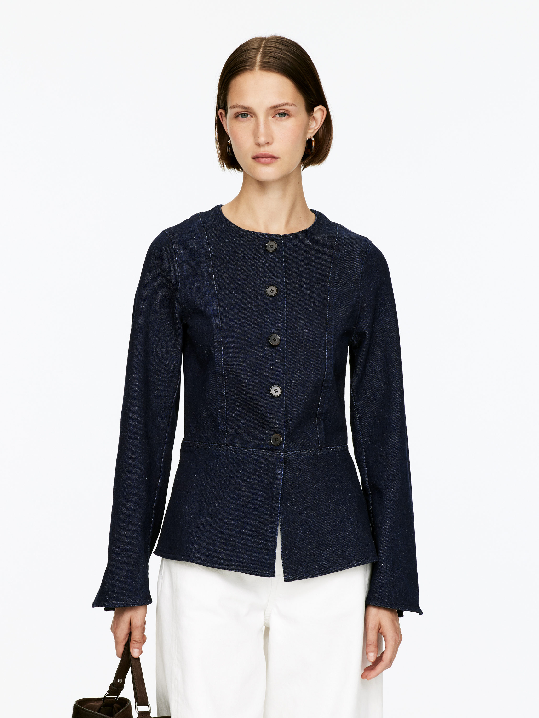 Peplum Denim Top &ndash; Dark Blue &ndash; Women &ndash; Arket Gb
