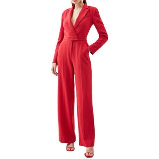 Karen Millen Compact Stretch Tailored Long Sleeve Wide Leg Jumpsuit