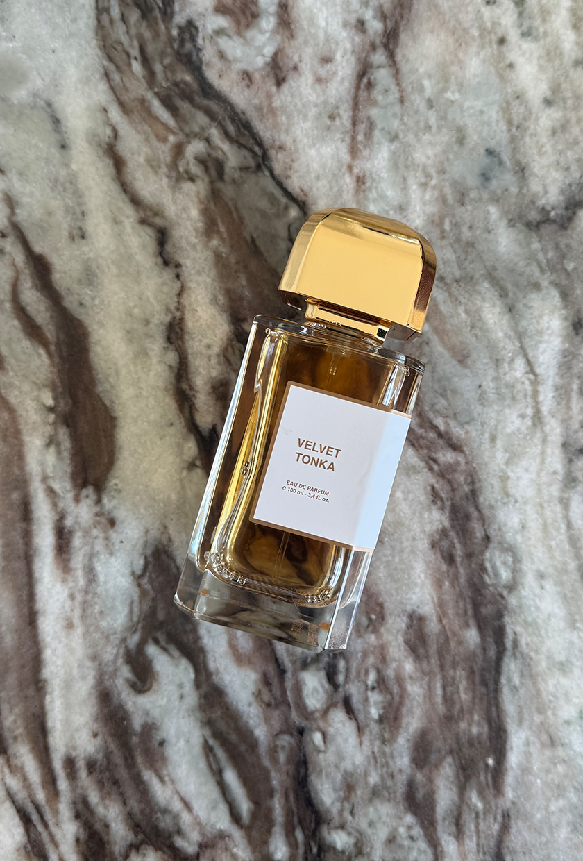 A photo of BDK Velvet Tonka eau de parfum on a marble table